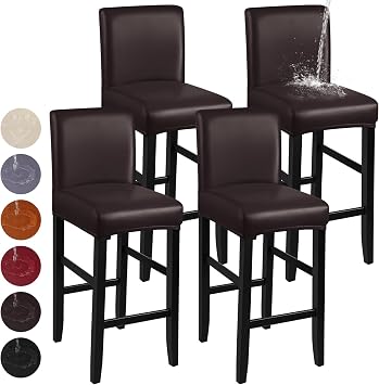 YISUN Bar Stool Covers, Stretch Waterproof PU Bar Stool Slipcover Removable Washable Bar Stool Chair Covers, High Chair Cover with Elastic Bands 4 Pack, Coffee