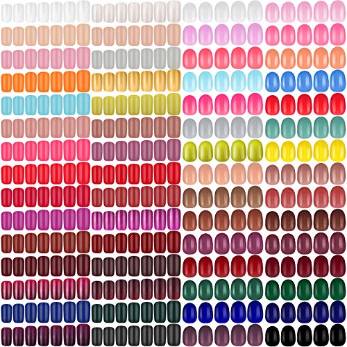 1440 Pieces 60 Sets Medium Square Press on Nail Tips Glossy Short Oval False Nails Solid Color Full Cover Fake Nails Colorful Artificial Nails for Women Girls DIY Nail, 2 Styles (Bright Color)