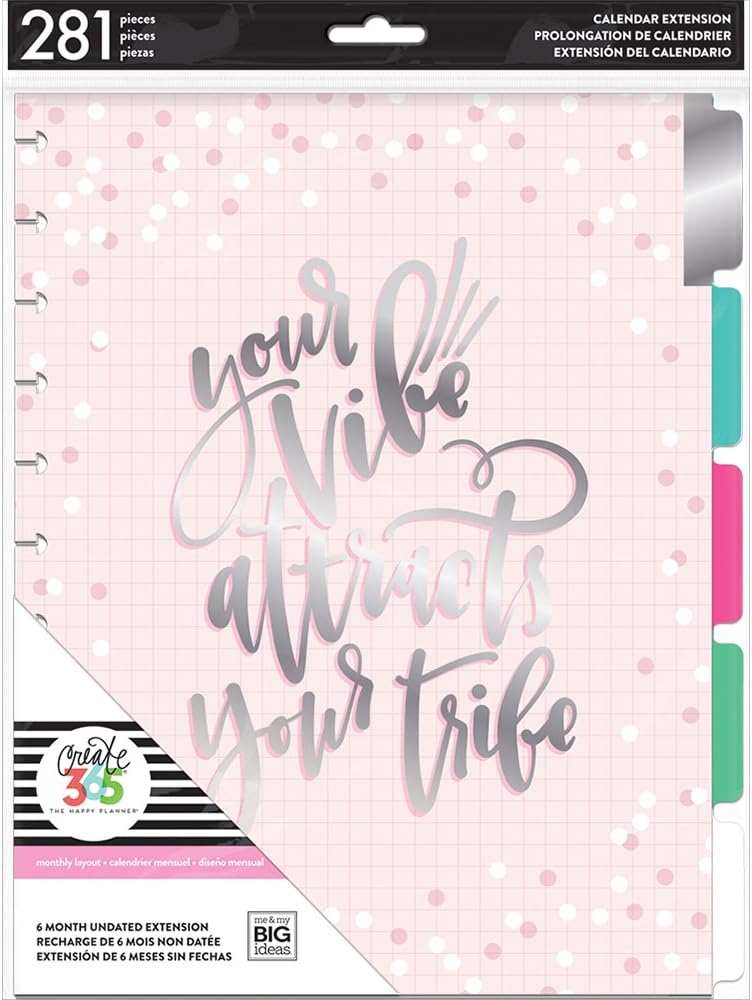 me & my BIG ideas 6 Month Calendar Extension - The Happy Planner Scrapbooking Supplies - 6 Pre-Punched Dividers - Undated Monthly & Weekly - 1 Sticker Sheet with Months and Numbers - Big Size
