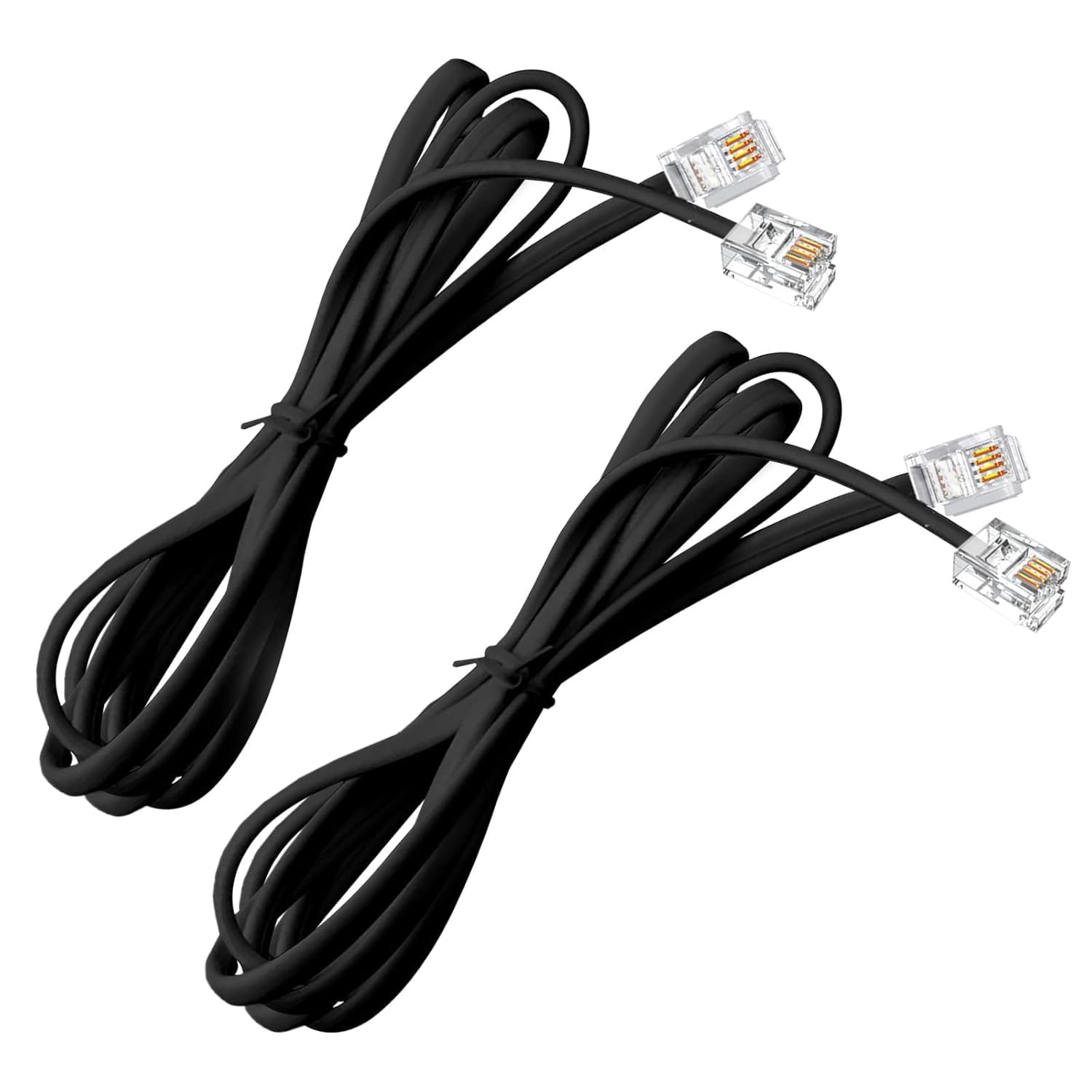 (pack of 2 telephone landline extension cord cable landline wire with standard rj-11 plugs, high-speed internet modem cable (1 meter black)