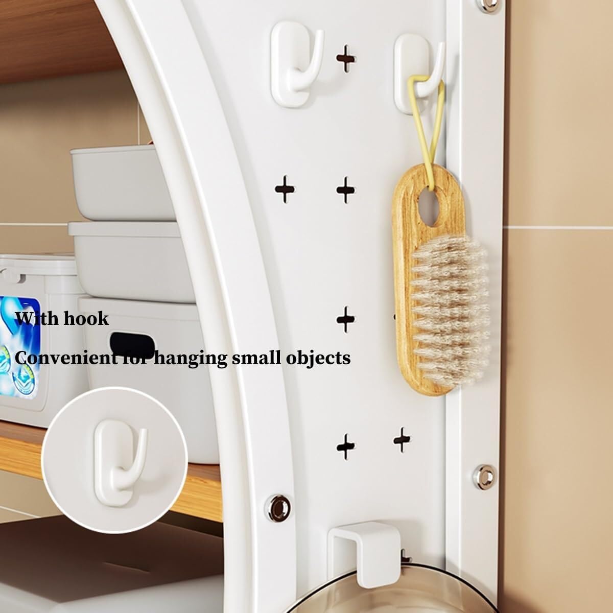 Estante de almacenamiento rústico de 3 niveles sobre el inodoro, de metal y madera con ganchos, estante que ahorra espacio para artículos de tocador y decoración, ideal para baños pequeños