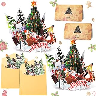 2 Pcs 3D Christmas Cards Pop up Christmas Card with Envelopes Merry Xmas Seasonal Greeting Cards Christmas Tree Santa for Holiday Post Cards Christmas Day Gifts (Christmas Tree, 6.6 x 5.8 Inch)