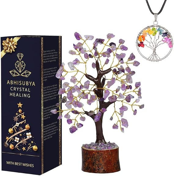 Amethyst Crystals - Crystal Tree of Life - Gem Tree - Stones and Crystals - Decorations for Living Room - Money Tree - Tree Ornaments - Gem Stones -positivity Gifts (SYT-AM-7-8-UK)