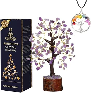 Amethyst Crystals - Crystal Tree of Life - Gem Tree - Stones and Crystals - Decorations for Living Room - Money Tree - Tree Ornaments - Gem Stones -positivity Gifts (SYT-AM-7-8-UK)