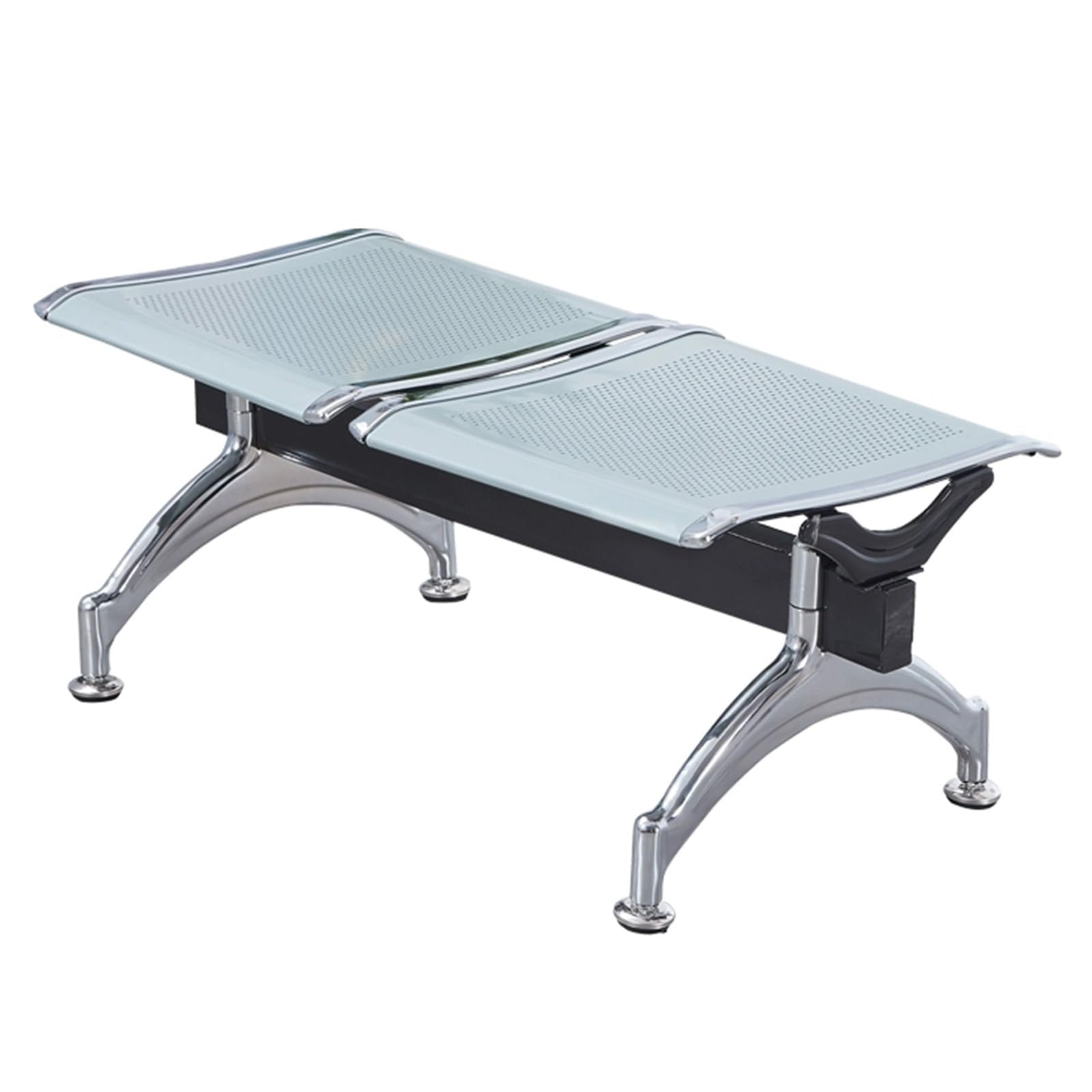 SnamicE 2-Seat Waiting Room Bench Backless Reception Chairs for Office Airport Bank - Modern Silver Waiting Area Furniture,Blue,Silver
