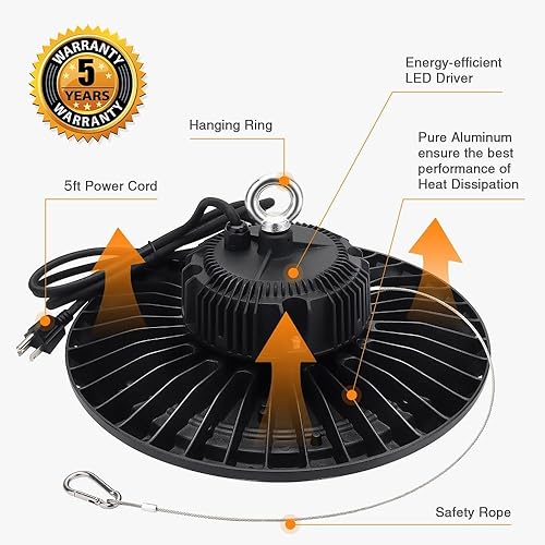 Miniatura 5 de Luz LED UFO de 100 W, 15000 lúmenes, 5000 K, IP65 UL, cable de 6 pies con enchufe de EE. UU. alternativo a 400 W MHHPS ampliamente utilizado para