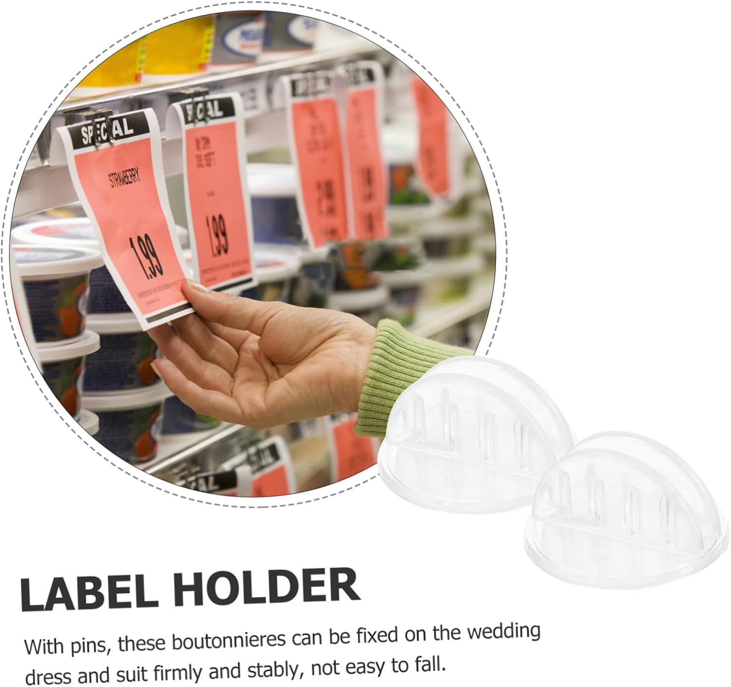 100Pcs Adhesive Price Tag Clips Transparent Merchandise Display Sign Holders for Retail Shops Supermarkets and Exhibitions Plastic Card Stands for Labels