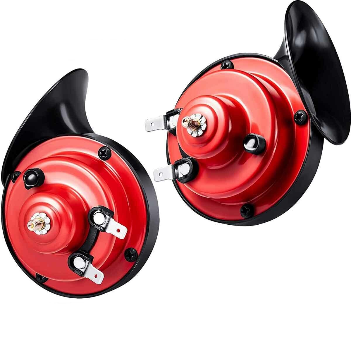 300db Car Horn ?2 pack? 12v waterproof double horn, used for trucks, trains and ships, electric snails for cars, motorcycles, alternative electronic parts for cars (red)