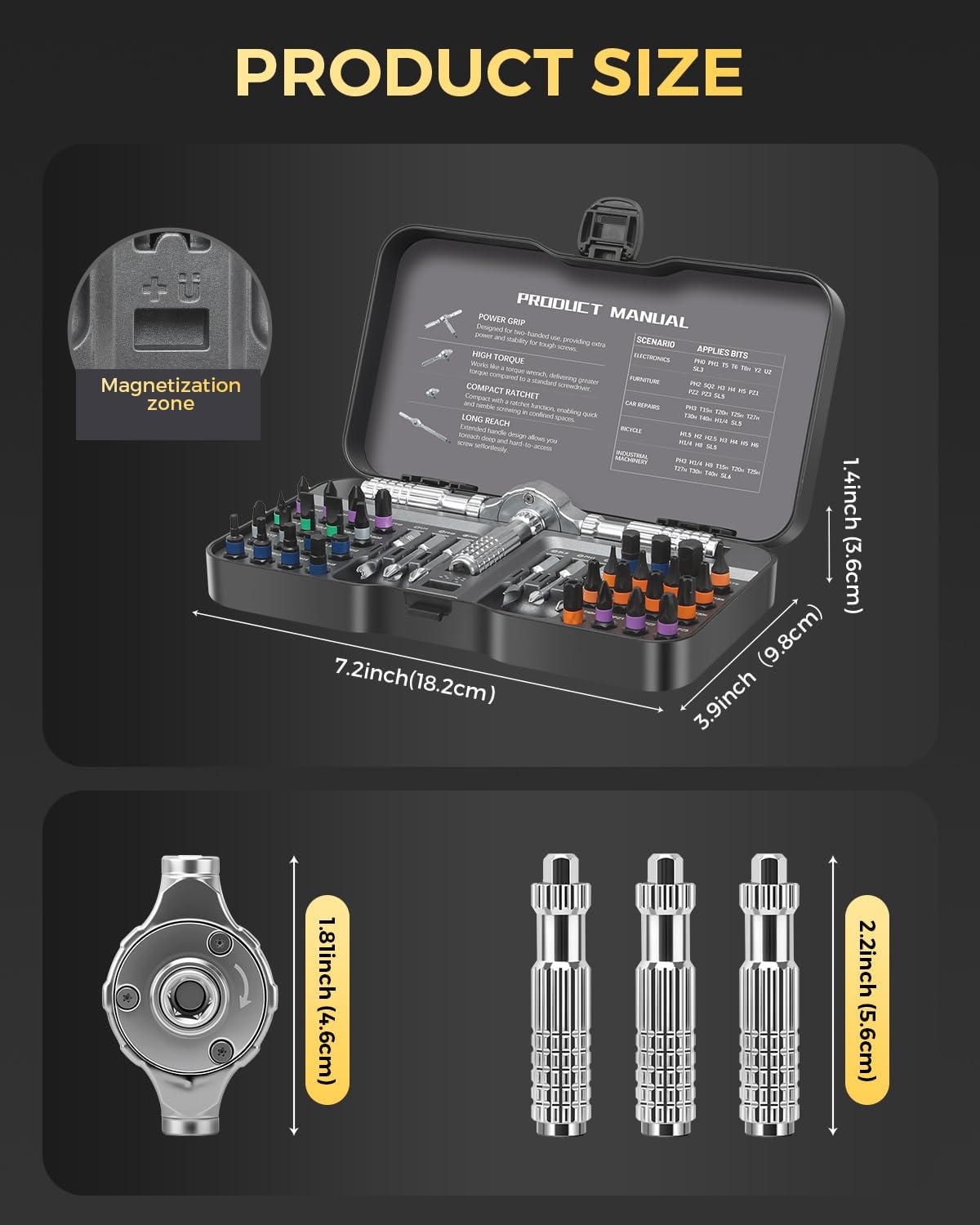LIFEGOO Ratchet Screwdriver Set: 40 in 1 Magnetic Screwdriver Sets, DIY Combination Flexible Shaft Precision Screwdriver Kit with S2 Steel Bits for Electronics & Furniture Assembly, Bicycle Tools