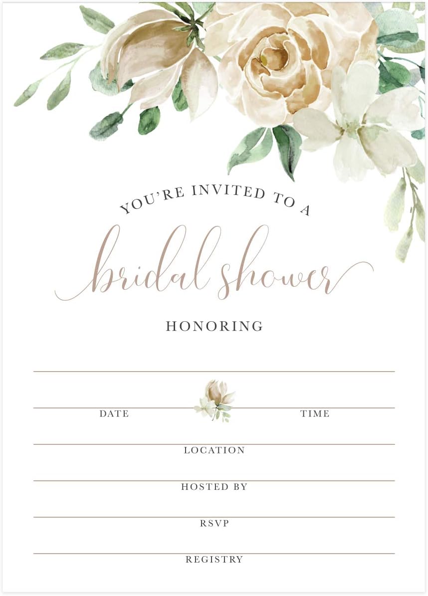 Amazon.com : Cream Floral Fill-In Bridal Shower Invitation / 25 Invite ...