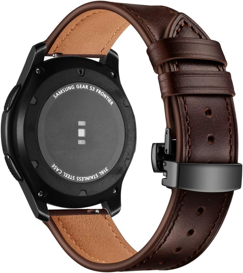 AISPORTS Compatible for Samsung Galaxy Watch 3 45mm Band Leather, 22mm Quick Release Watch Band Sport Wristband Stainless Steel Butterfly Buckle Bracelet Replacement Band for Galaxy Watch 46mm/Gear S3