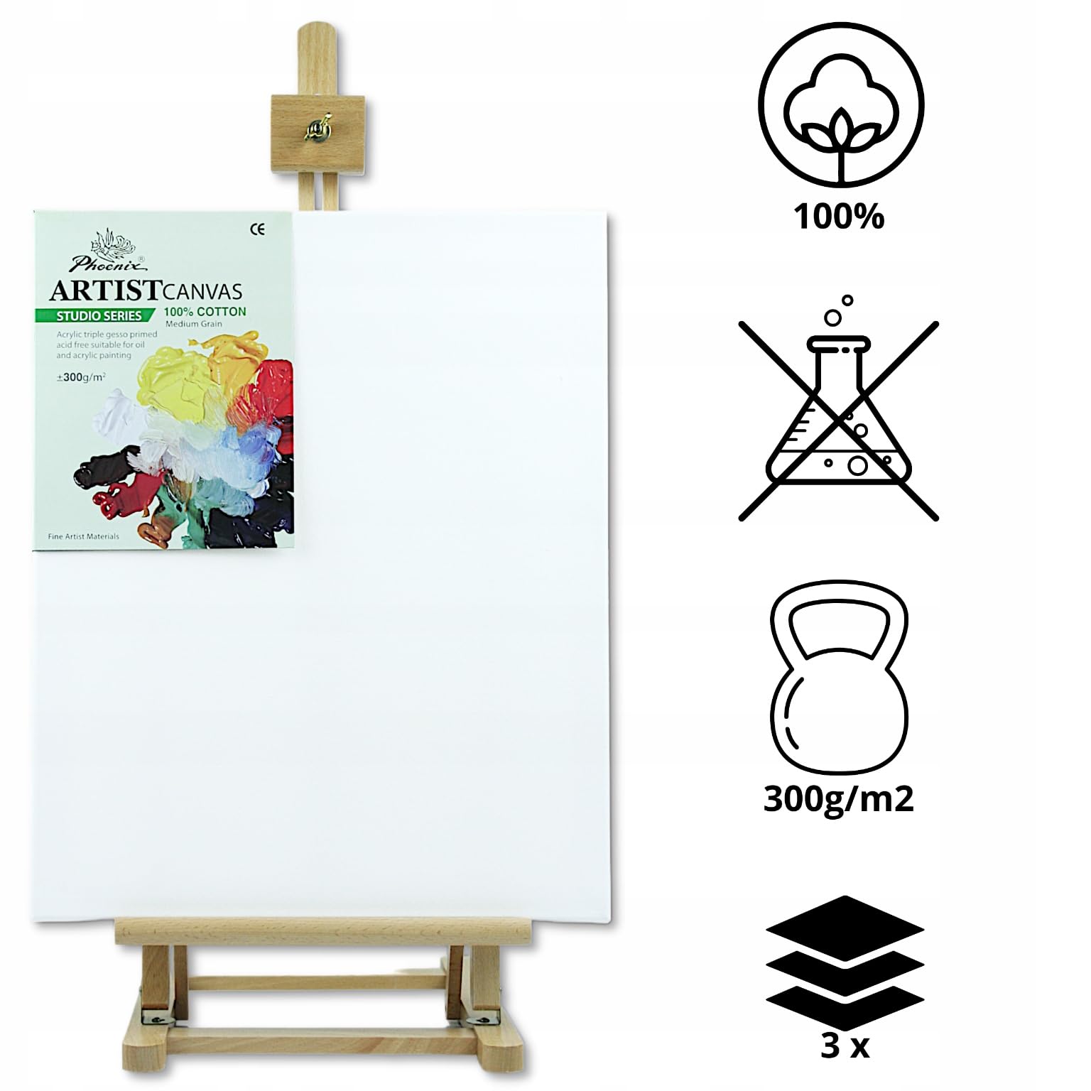 Phoenix zestaw 10 sztuk płótna 50 x 60 cm – płótna artystyczne na blejtramie, 100% bawełna, 300 g/m², zagruntowane do farb akrylowych, farb olejnych, temperowych i technik mieszanych (50 x 60 cm, 10