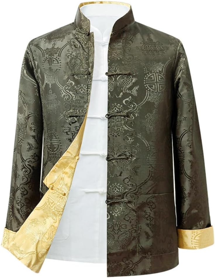 Tang Suit Men Hanfu Chinese Traditional Clothes Long Sleeve Top, Can be Worn on Both Sides,Tang Suit Jacket Men Silk
