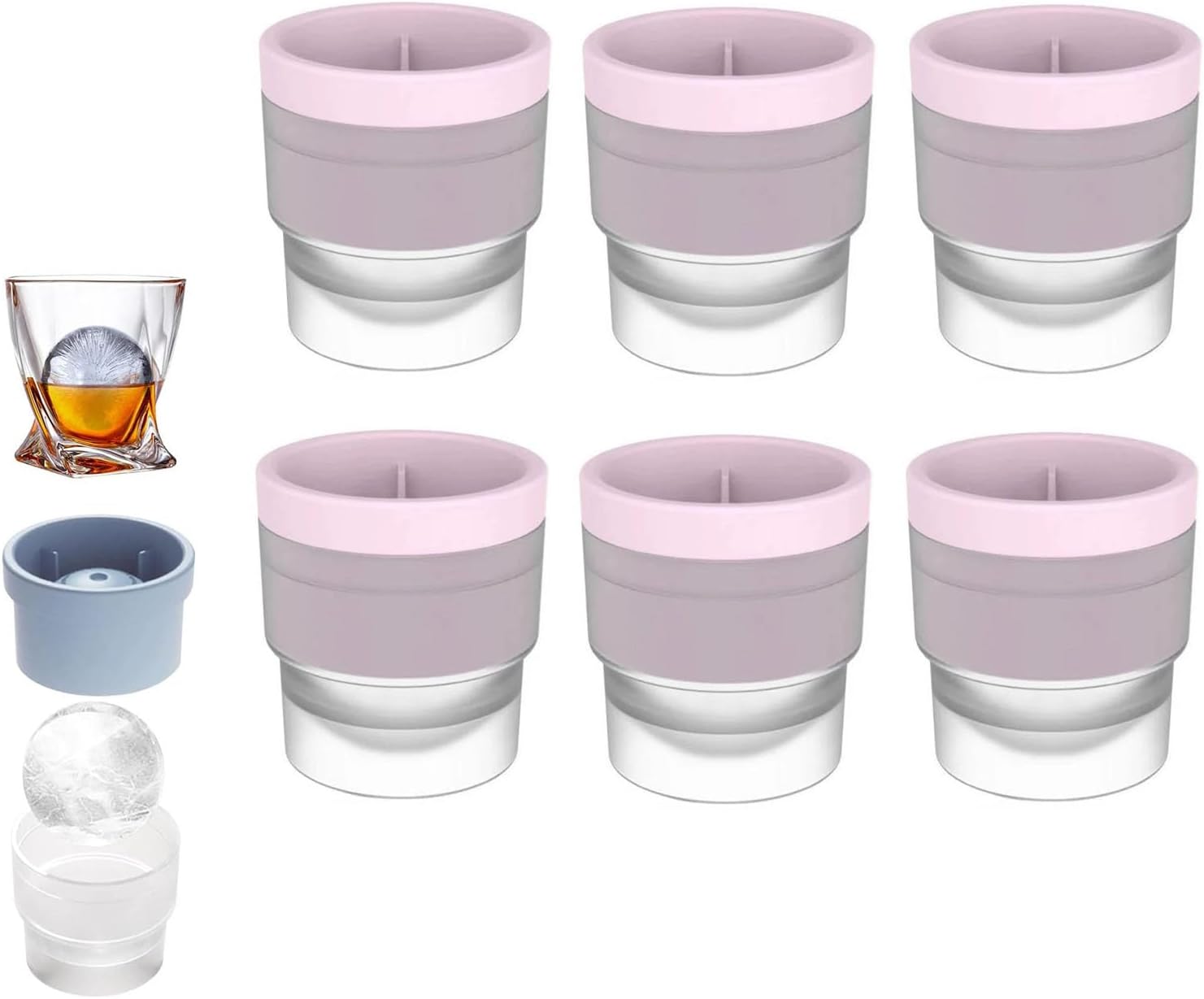 – Chiclify Ice Ball Maker Mold, Slow Melting Round Ice Cube Molds with Lids, Reusable Silicone Sphere Ice Mold Maker for Bourbon Whiskey, Cocktails, Easy To Demould and Clean (Pink,6PS)