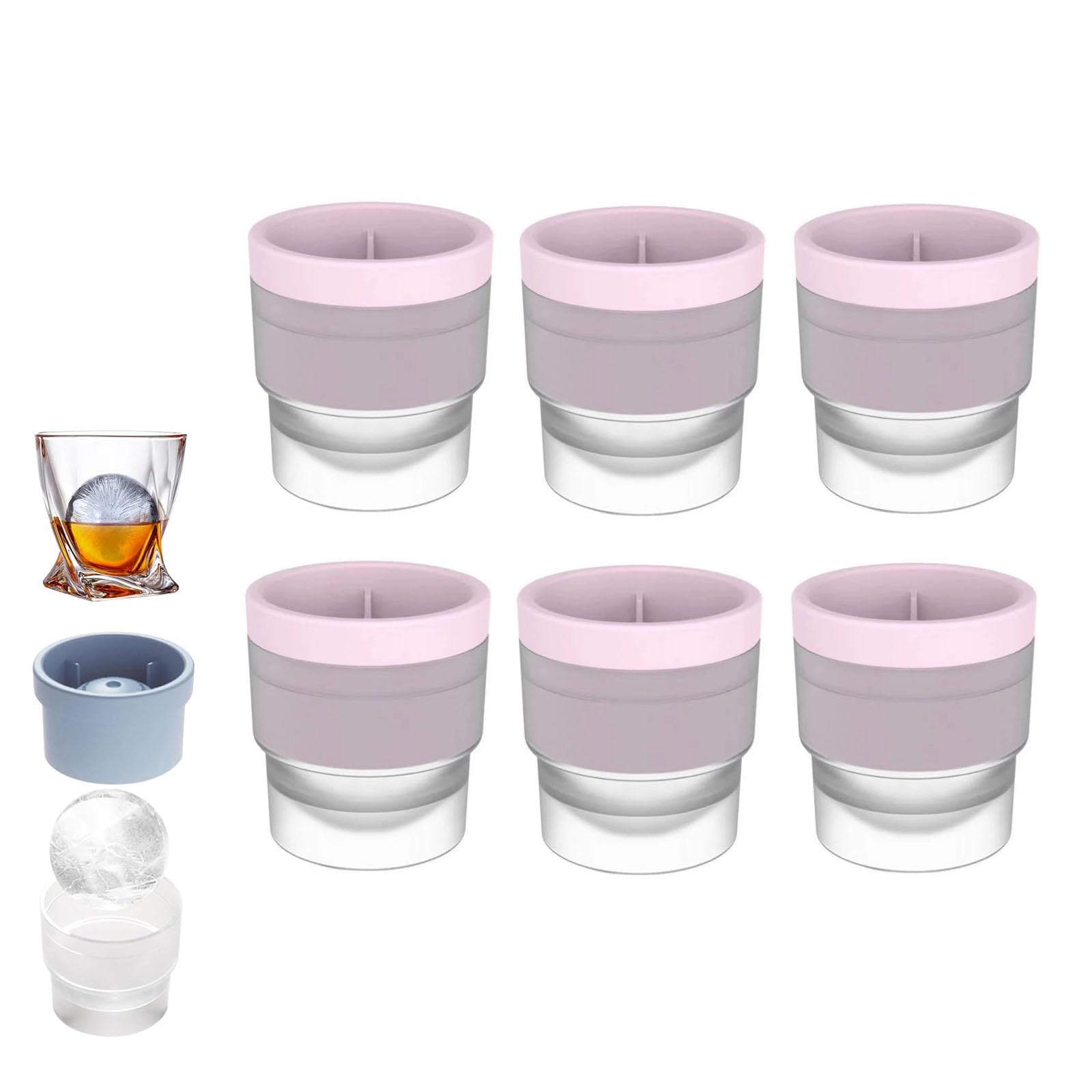 Chiclify Ice Ball Maker Mold, Slow Melting Round Ice Cube Molds with Lids, Reusable Silicone Sphere Ice Mold Maker for Bourbon Whiskey, Cocktails, Easy To Demould and Clean (Pink,6PS)