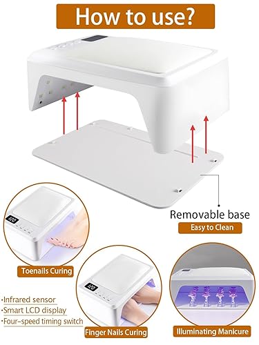 Miniatura 5 de Kalolary - Lámpara de uñas LED UV de 72 W para esmalte de uñas a presión, secado de uñas a presión, secadora de uñas grande con reposamanos de uñas