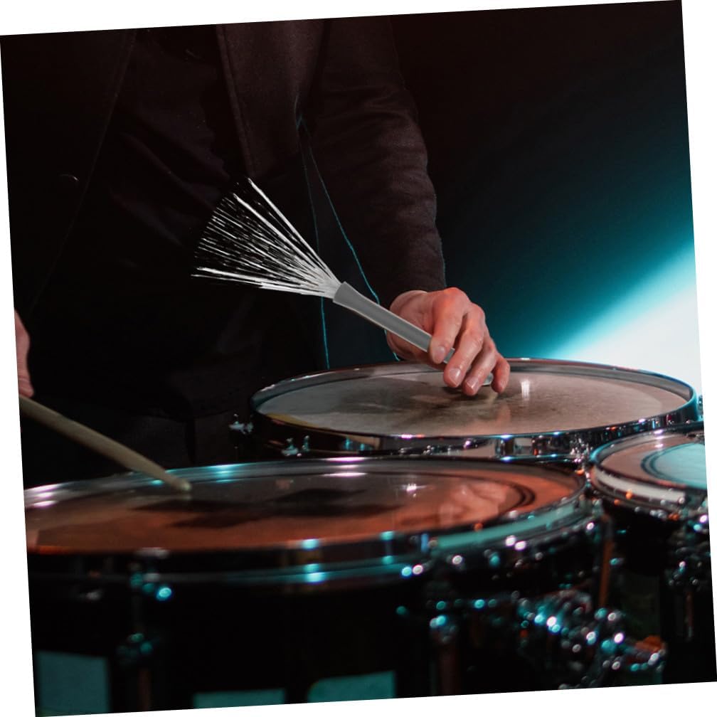 BESPORTBLE 2pcs Steel Wire Drum Brush Set with Rubber Handle, Metal Percussion Wire Stick Brushes for Jazz and Rock Band Drumming, Instrument Supplies for Drum Kit Accessories