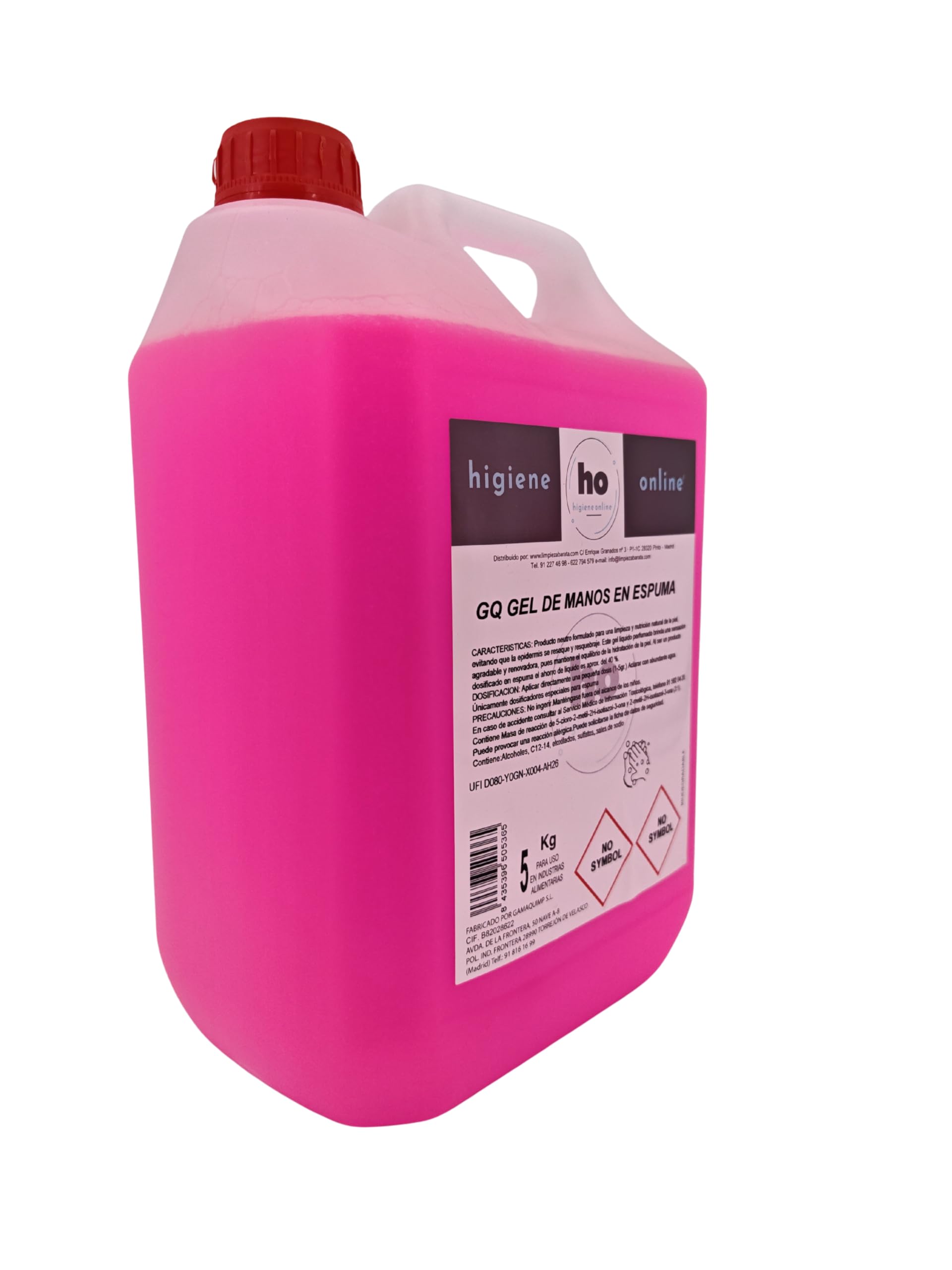 HO Jabón de Manos en Espuma 5L Color Rosa - Fragancia Fresca- Garrafa Lavamanos Profesional para Dispensador - Ahorro de Agua y Enjuague Rápido - Ideal Hostelería, Clínicas y Oficinas