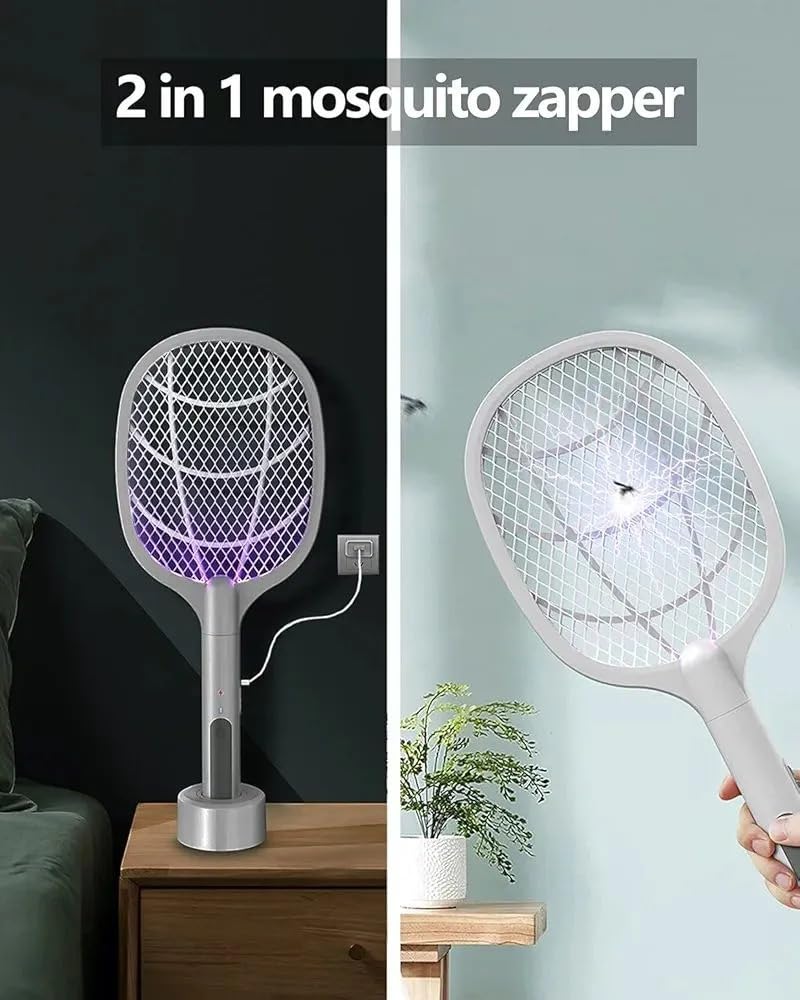Coverzone Standlı Taşınabilir Sinek Öldürücü Mor Işık Tenis Raketi 27cm x 22cm Şarjlı Dekoratif Yatak Odası, Çocuk Odası, Bebek Odası Sinek Kovucu USB Şarjlı LTD618