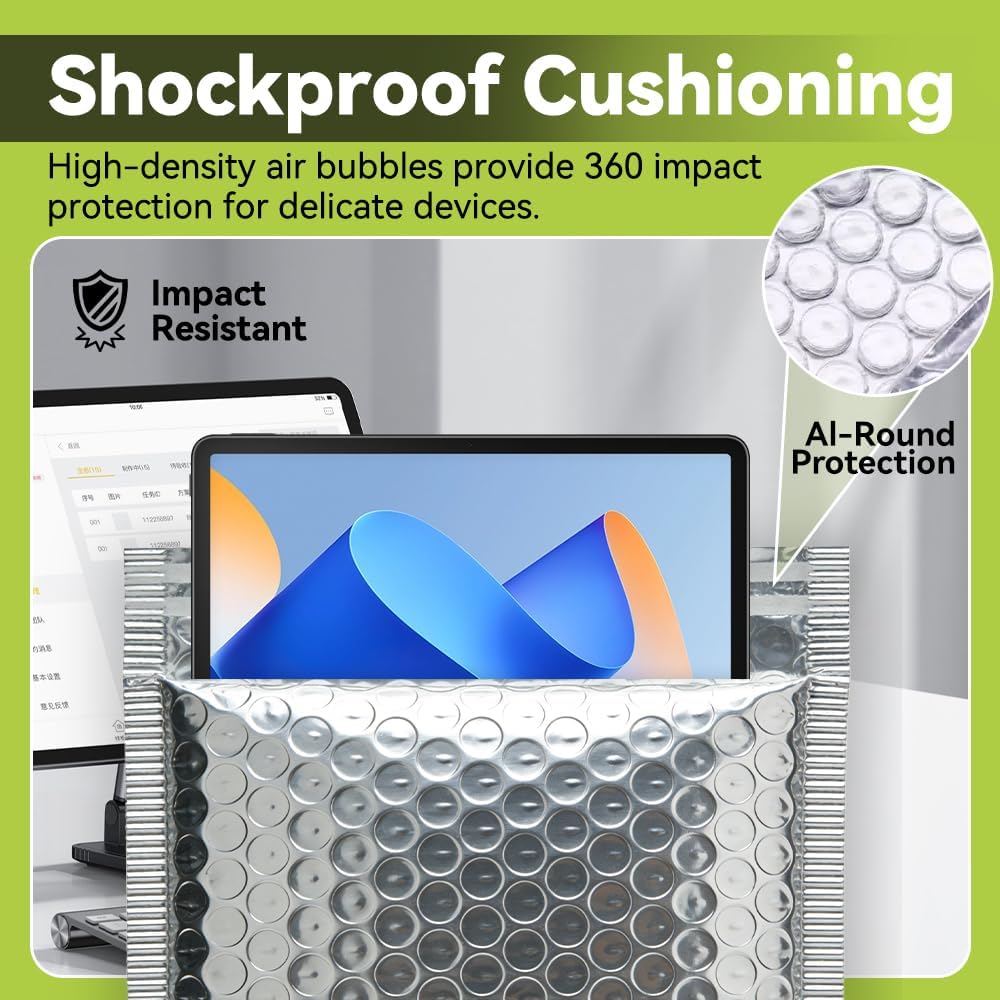 Koja Thermal Padded Bubble Mailers 50-Pack. Quality Shipping Envelopes and Bags with Extra-thick Padding. Fast and Easy Self-seal Envelope Design. (Silver, 17 X 15" 50-Pack)