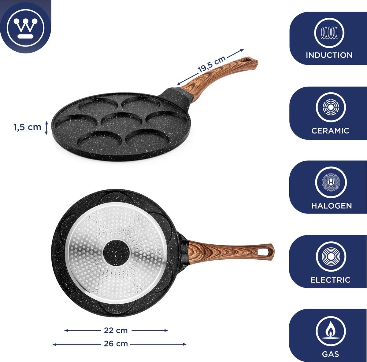 Westinghouse Padella Pancake Antiaderente - 26cm Pentola per Pancakes Induzione - Piastra Pancake - Senza PFOA - Marmo Nero Edizione Speciale