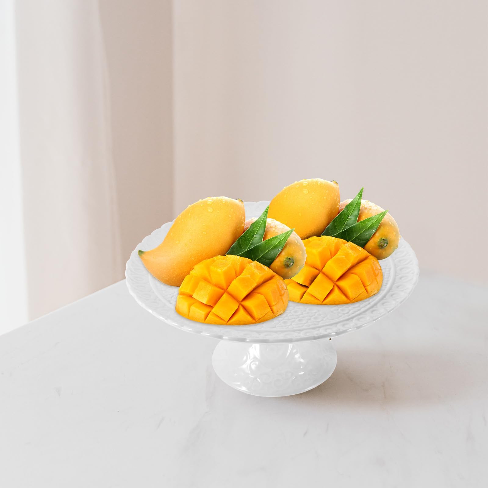 Plato de Postre de Cerámica Pie, Blanco, para Servir Aperitivos