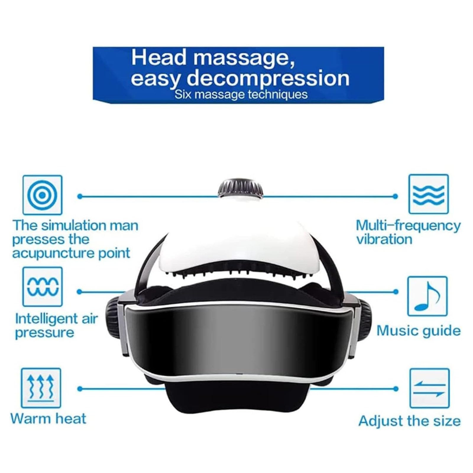 Elektrischer Kopf- und Kopfhautmassagehelm – 5-in-1-Luftdruck, Wärme, Vibration, Punktmassage und Musiktherapie for Tiefenstress, Migränelinderung und Entspannung