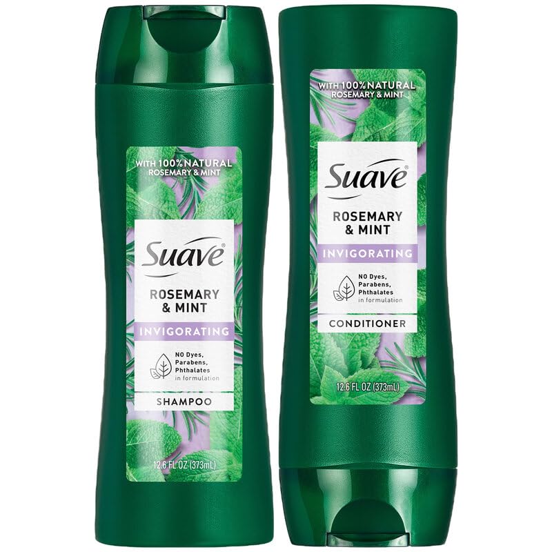 Suave Rosemary & Mint Shampoo and Conditioner, Invigorating – Frizz Control, Soft, Shiny Hair Products for Women & Men, 12.6 Oz Ea