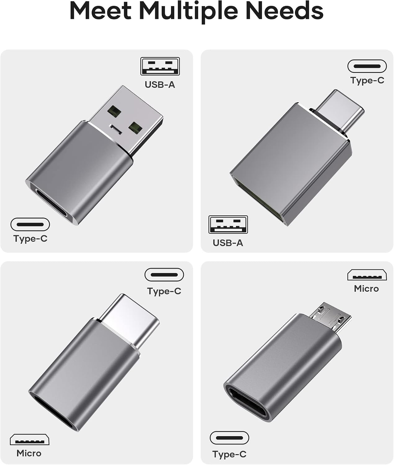 USB C to USB Adapter (4 Pack) 3.1 USB C Female to USB Male Adapter, USB C to Micro USB Adapter OTG, Type C Charger Converter Compatible with iPhone, PC, Samsung, iPad, Laptop, MacBook, Google, AirPods