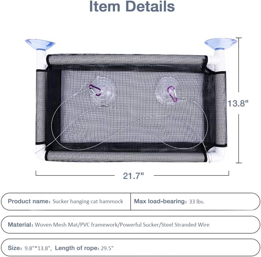 Lcybem Cat Hammocks for Window - Seat Suction Cups Space Saving Cat Bed, Pet Resting Seat Safety Cat Window Perch for Large Cats, Providing All Around 360° Sunbath for Indoor, Weighted up to 33lbs : Pet Supplies