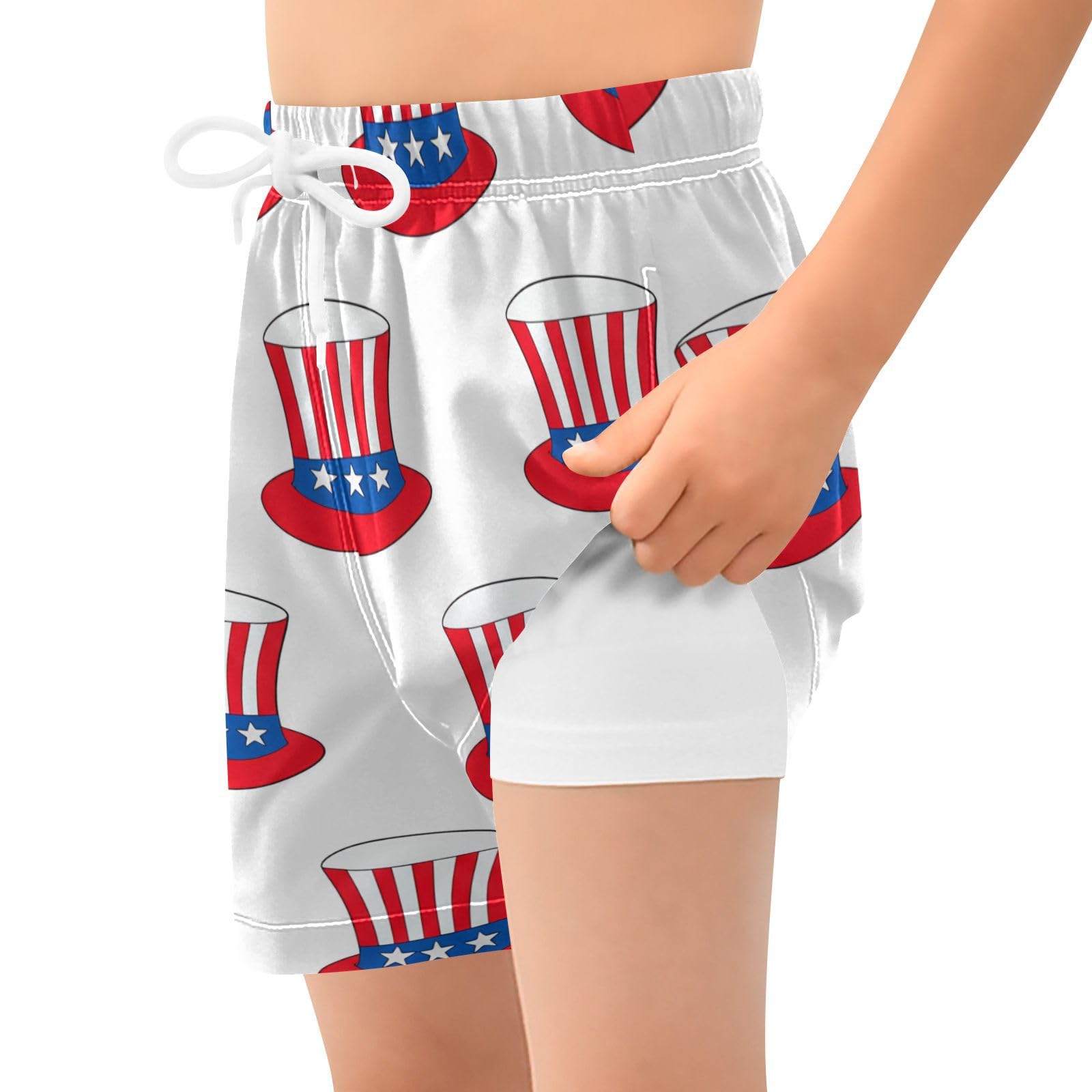 YANENDIE Boy Swim Trunks with Compression Liner Independence Day Boys Swim Shorts Quick Dry Beach Shorts
