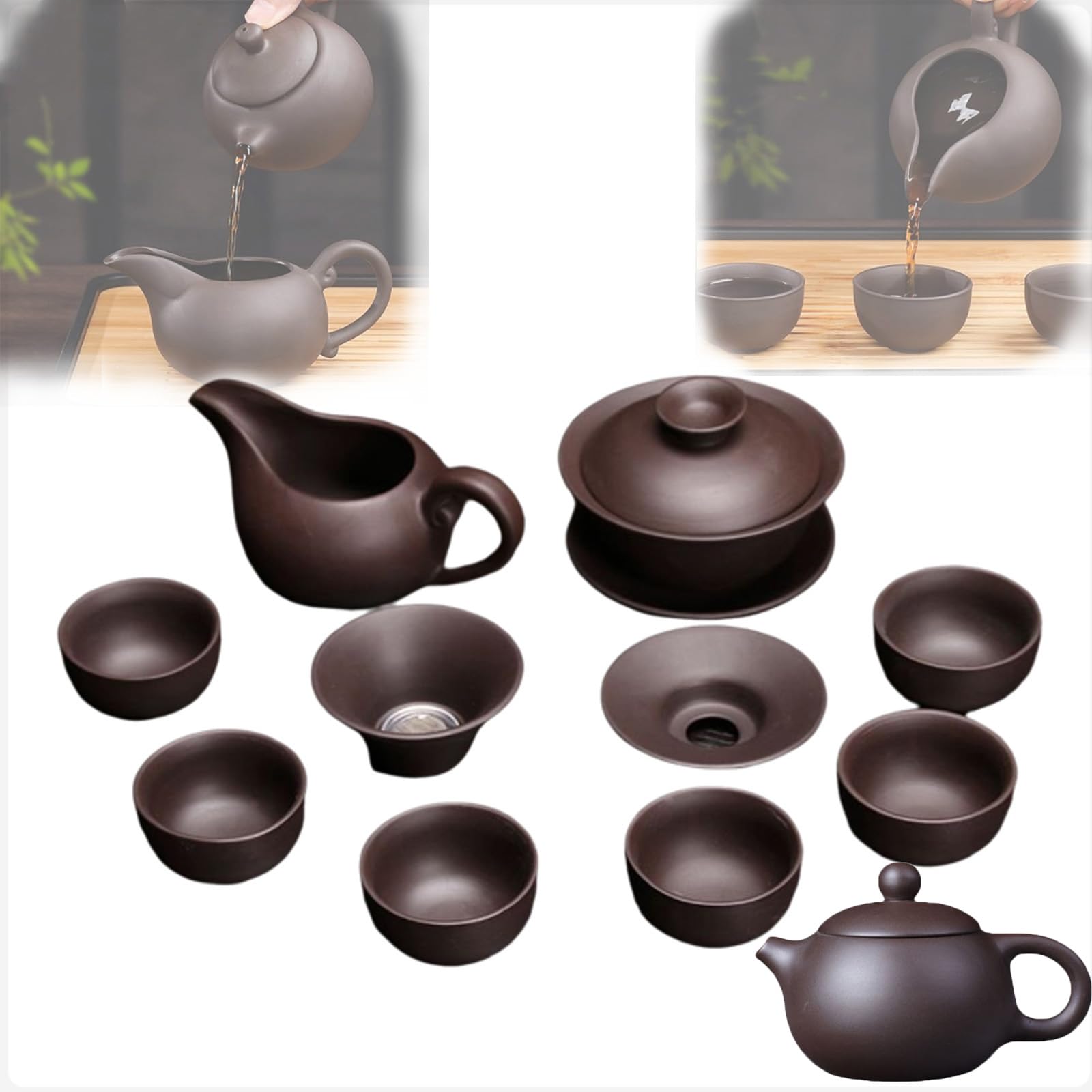 Juego de tetera púrpura con tazas y juego de té chino hecho a mano de 11 piezas
