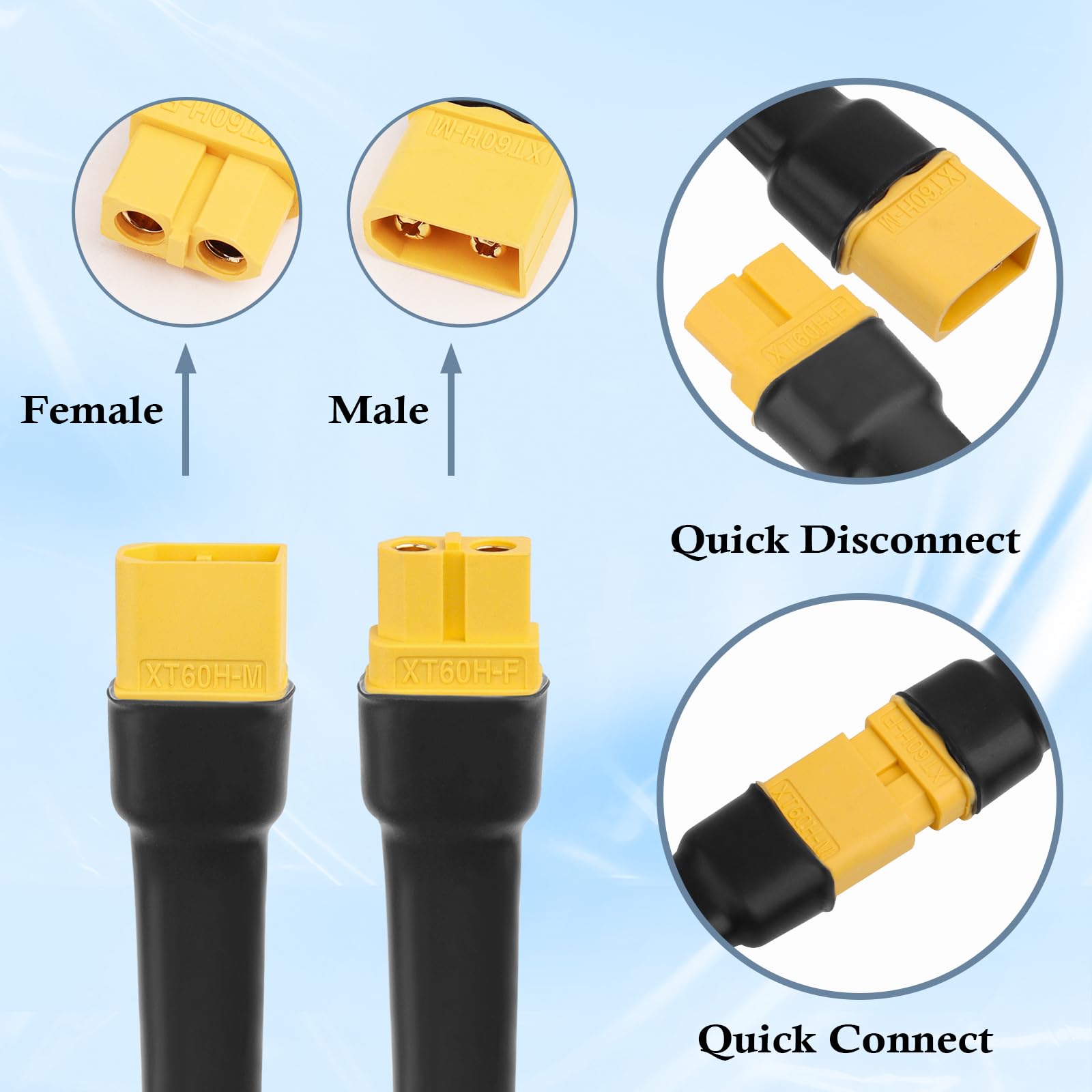 MOOKEERF XT60 - Cable de extensión de 10 AWG de 100 pies XT60 a XT60 con conector macho a hembra para estación de energía portátil, panel solar, batería RC