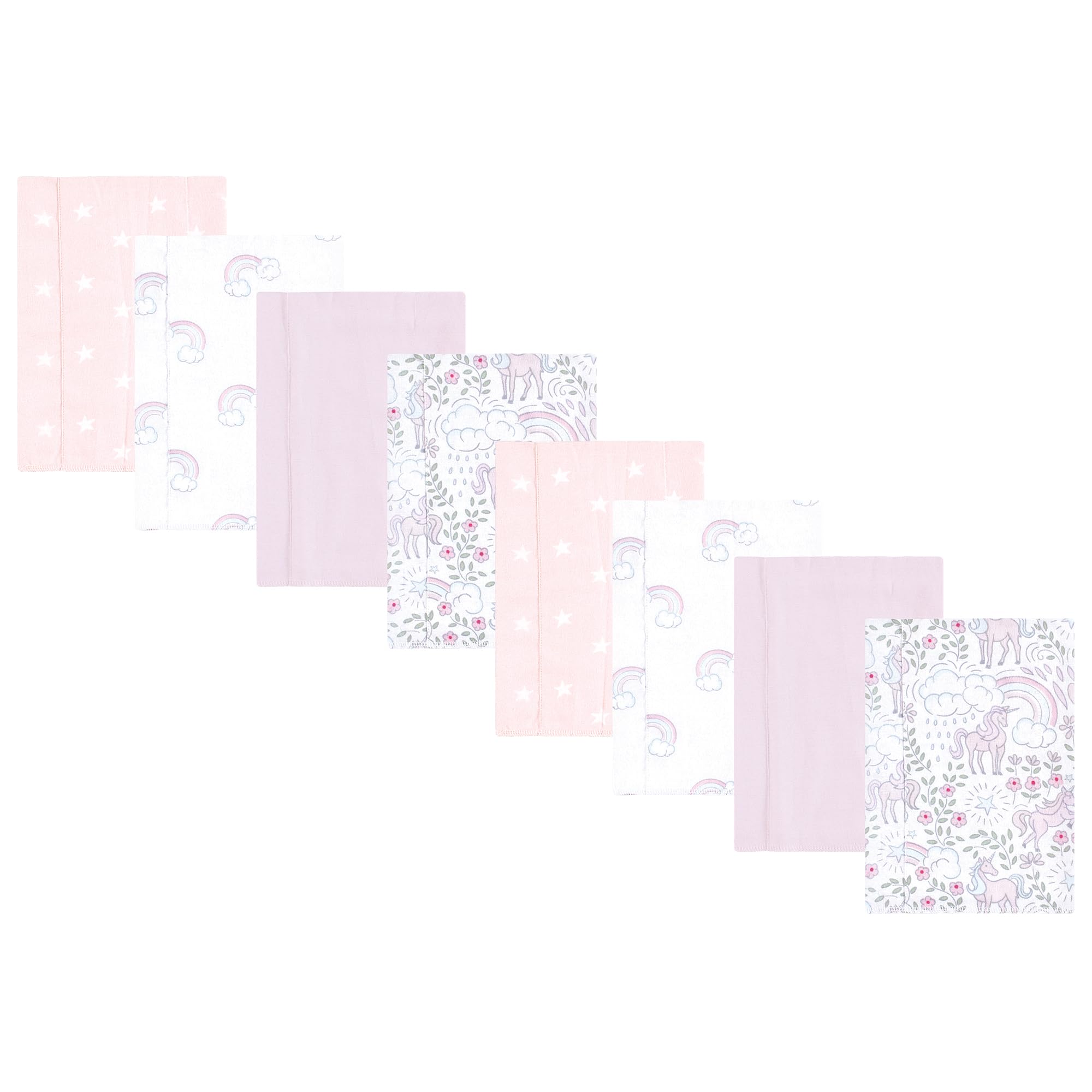 Hudson Baby Cotton Poly Flannel Burp Cloths Multipack, Dreamy Unicorn 8-Pack, One Size