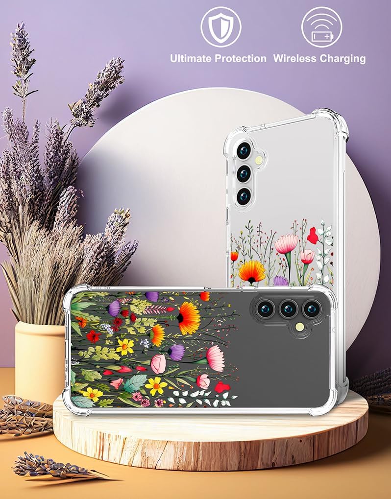 Compatible for Samsung Galaxy S24+ Plus / S25+ Plus Case Clear Cute for Women - Rugged Phone Cases Funda Protector Cover Skin (Yellow Florals Field Spring)