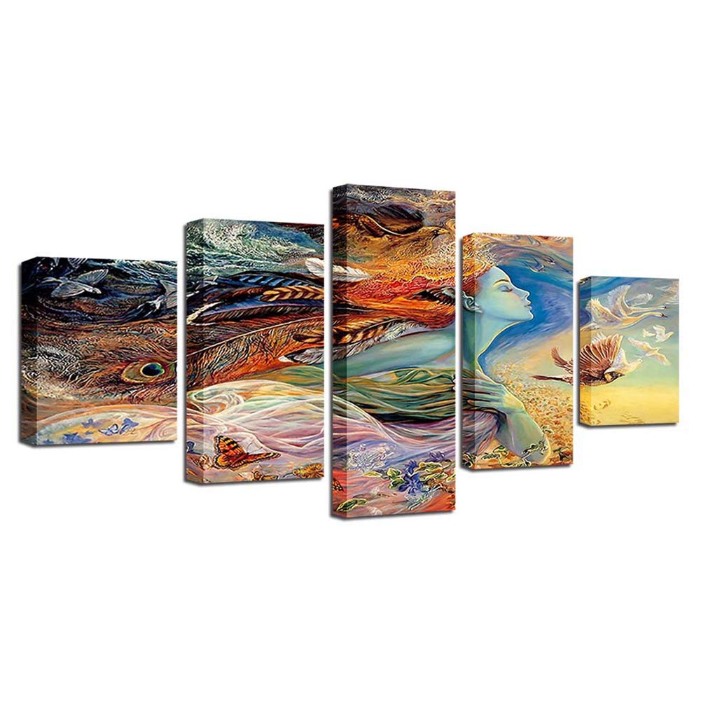 Impressions sur toile plume femme 5 panneau mur art déco grand tableau abstrait maison 100x200