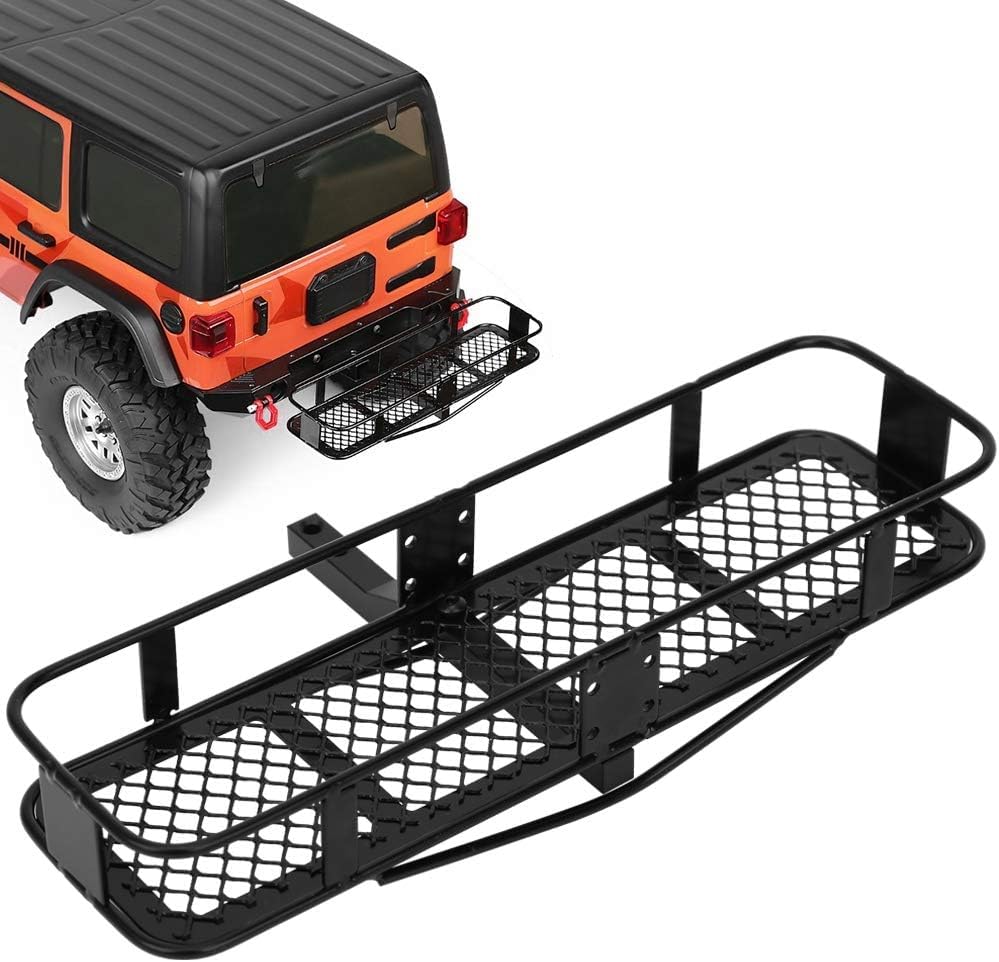 Rear Bumper Back Hitch Carrier, 152x80x28mm/5.98x3.15x1.10inch RC Back Hitch Cargo Luggage Basket Capacity 1KG Mount Trailer for SCX10 90046 AXI03007 RC Crawler Car