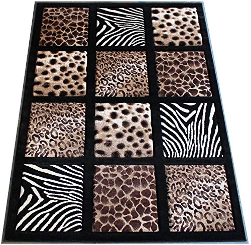 Nikos Modern Animal Skin Print Leopard, Tiger, Zebra Area Rug Sculpture Black Design 251 (5 Feet 2 Inch X 7 Feet 3 Inch) #TOP1