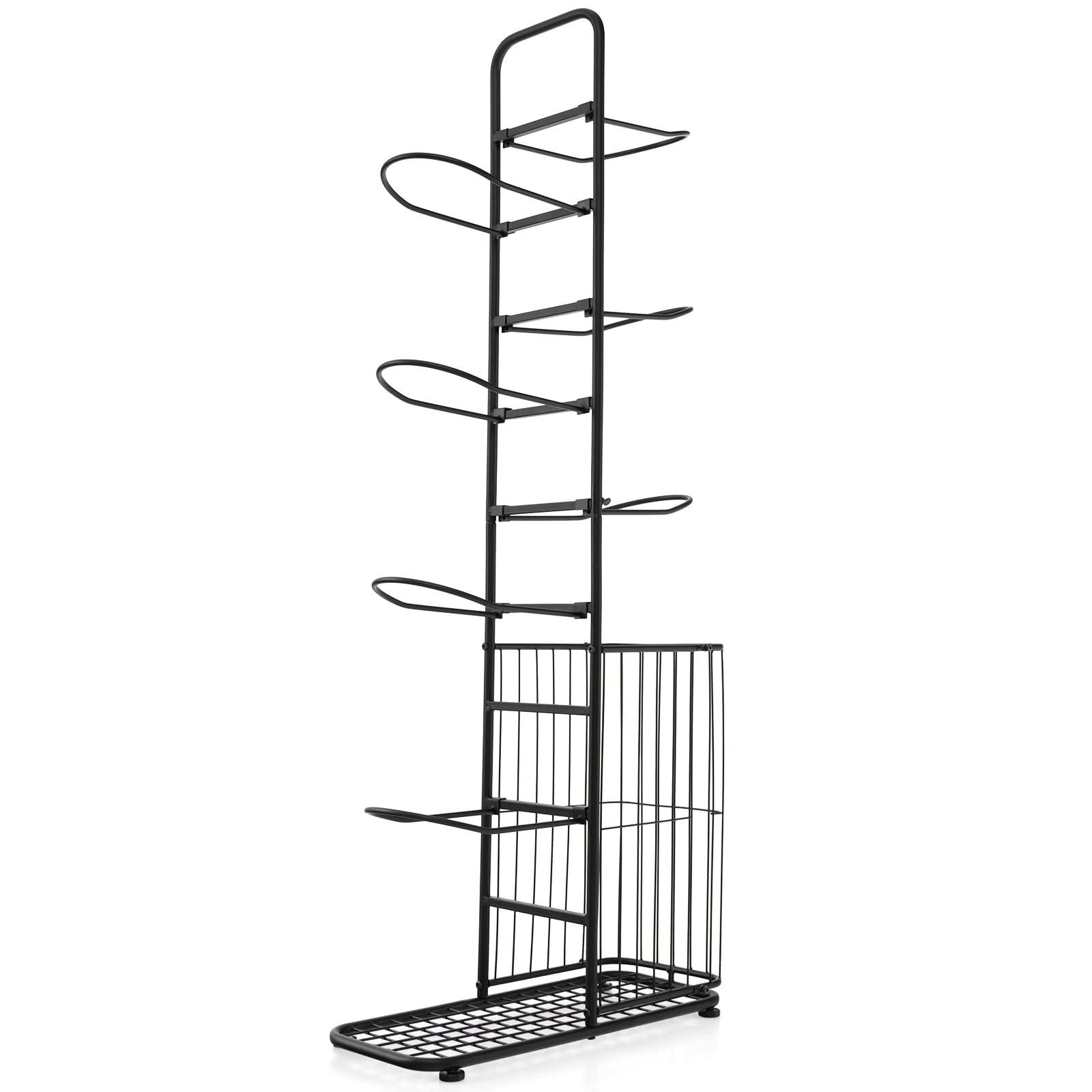 LIFEZEAL Estante para Pelota de 7 Niveles, Balonera de Metal, Soporte de Baloncesto con Cesta Lateral, Soporte para Equipamiento Deportivo para Garaje, Casa, Gimnasio