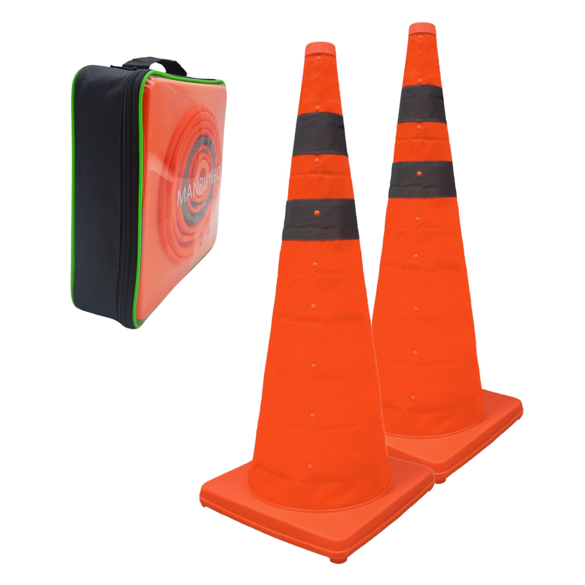 2x28" (70cm) Collapsible Traffic Safety Cones Dual Reflective Collar Pop-up Warning Cone for Road Parking Driving Practice Orange