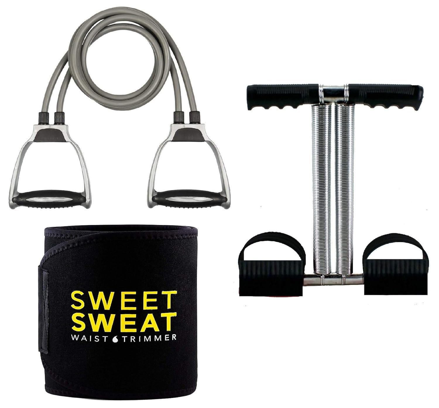 BANTKART Double Spring Tummy Trimmer and Resistance Band Double Latex Tube with D Handle and Sweat Belt(FREE SIZE) Combo Core Abdominal Full Body Workout Gym Accessories Men & Women (MULTICOLOUR)-image-44
