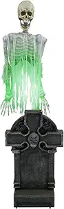 Haunted Hill Farm Motion Activated Floating Skeleton Ghost Over Tombstone by Tekky, Battery Operated Halloween Animatronic for Indoor or Covered Outdoor Creepy Halloween Decorations, Halloween Props