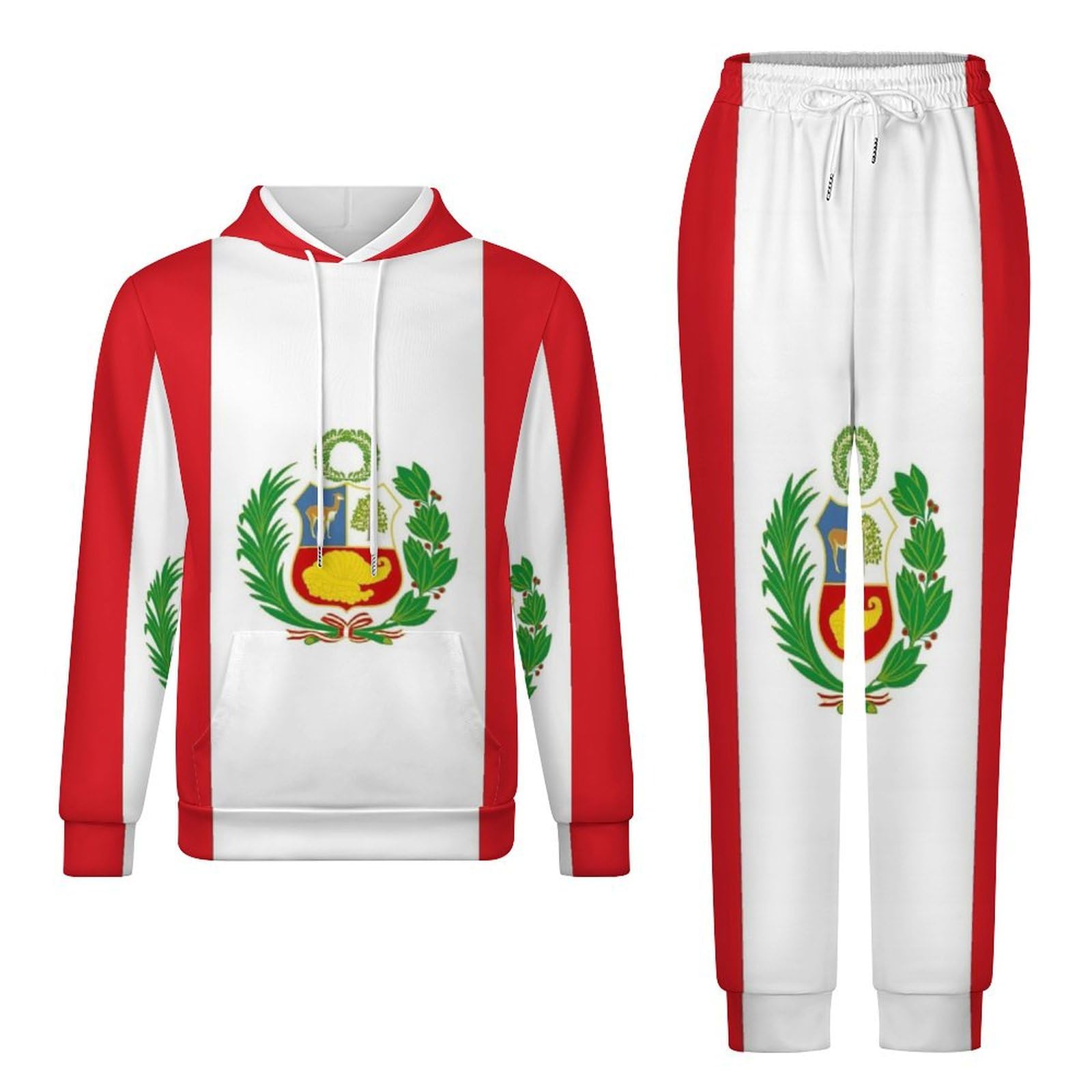 Survêtement Homme Femme Ensemble Complet 2 Pièces Survêtement Tenue République Pérou Drapeau Imprimé Manches Longues Sweat Capuche Pull Sweat Jogger Pantalon De Survêtement Lounge Ensemble Complet