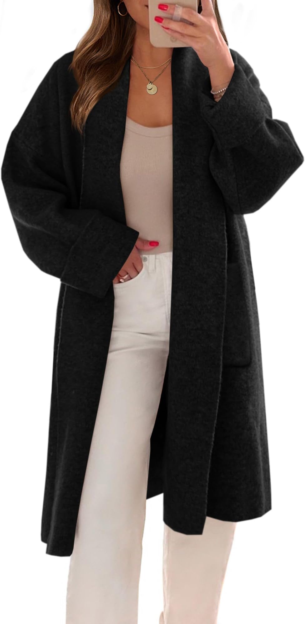 Womens Long Cardigans Oversized Chunky Knit Coatigan Fall Trendy Open Front Sweater Jackets with Pockets