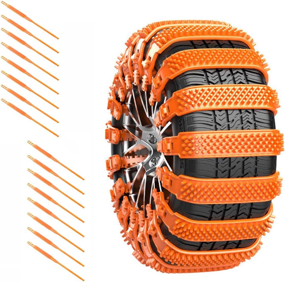 Snow Tire Chains for Tesla Cybertruck 2024 2025 Pickup Truck 6-Seater, Reusable Car Snow Chains Tie Applicable Tire Sizes for 165-275mm,Orange-16pcs
