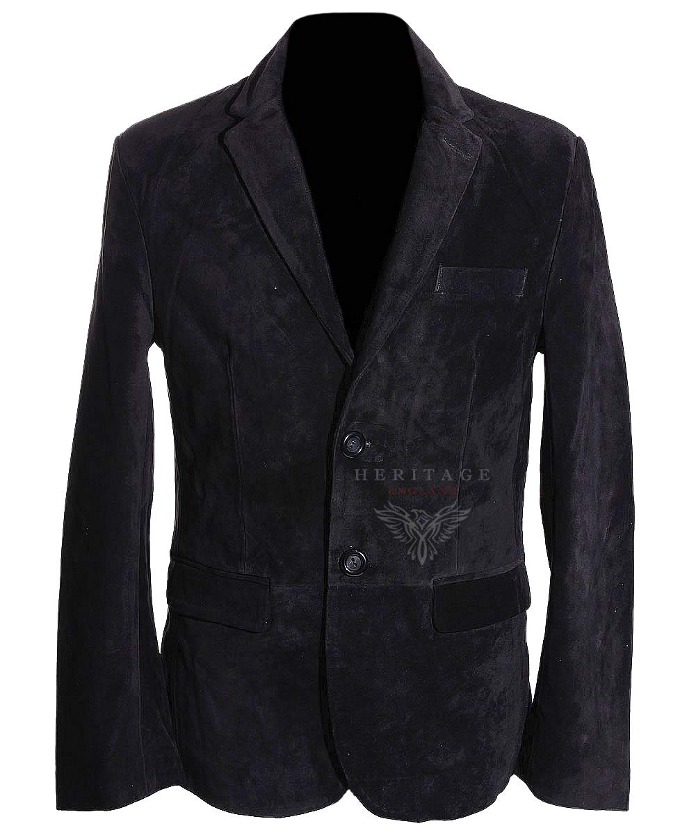 Carter Black Men's New Smart 2 Buttons Real Cowhide Suede Leather Blazer Jacket (Sizes: XS to 5XL Available) (XL)