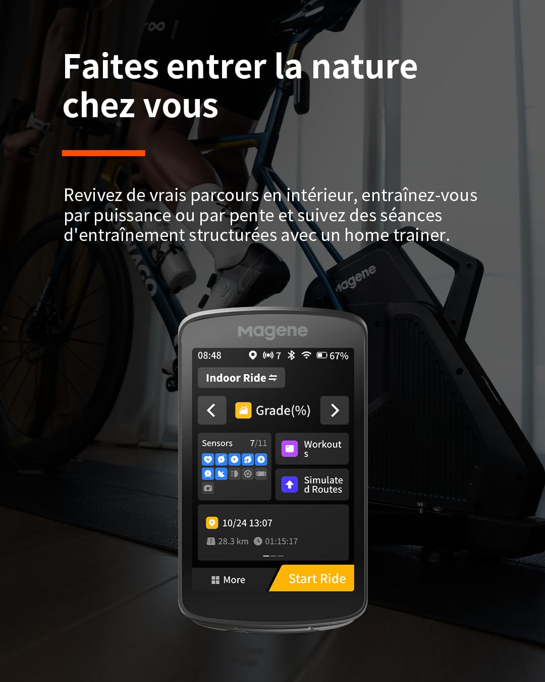 Magene C706 GPS vélo Compteur, Navigation cartographique, écran Tactile Couleur 3,3", positionnement Double Bande, Support métallique, Affichage des données Personnalisable, entraînement en intérieur