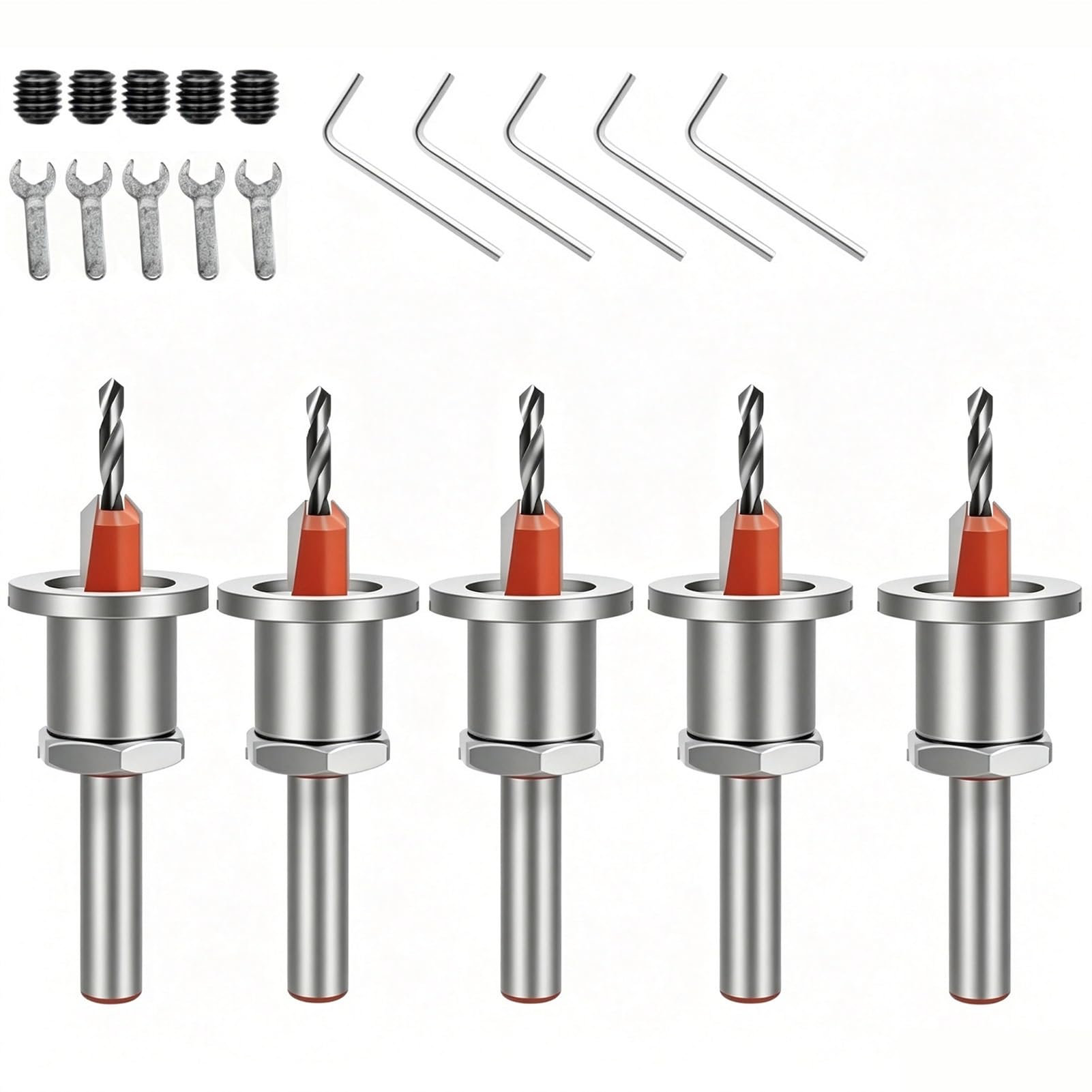 Punta per foro svasatore, punta da 5 pezzi HSS M2 da 3 mm, codolo esagonale da 1/4".
