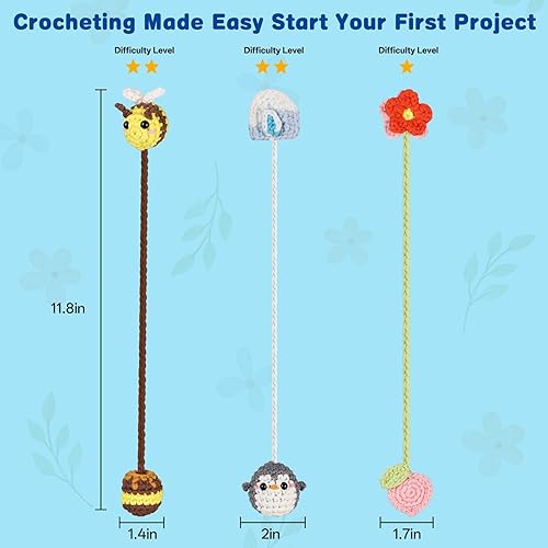 Miniatura 2 de WaldyWop Kit de ganchillo para principiantes 3 marcadores de animales y flores kits de punto para niñas con hilo fácil, gancho de ganchillo y
