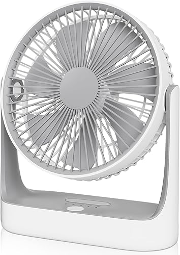 Magshion Ventilador de escritorio USB de 7 pulgadas, ventilador de mesa de batería recargable 3 en 1 de 4000 mAh con luz nocturna, ángulo de